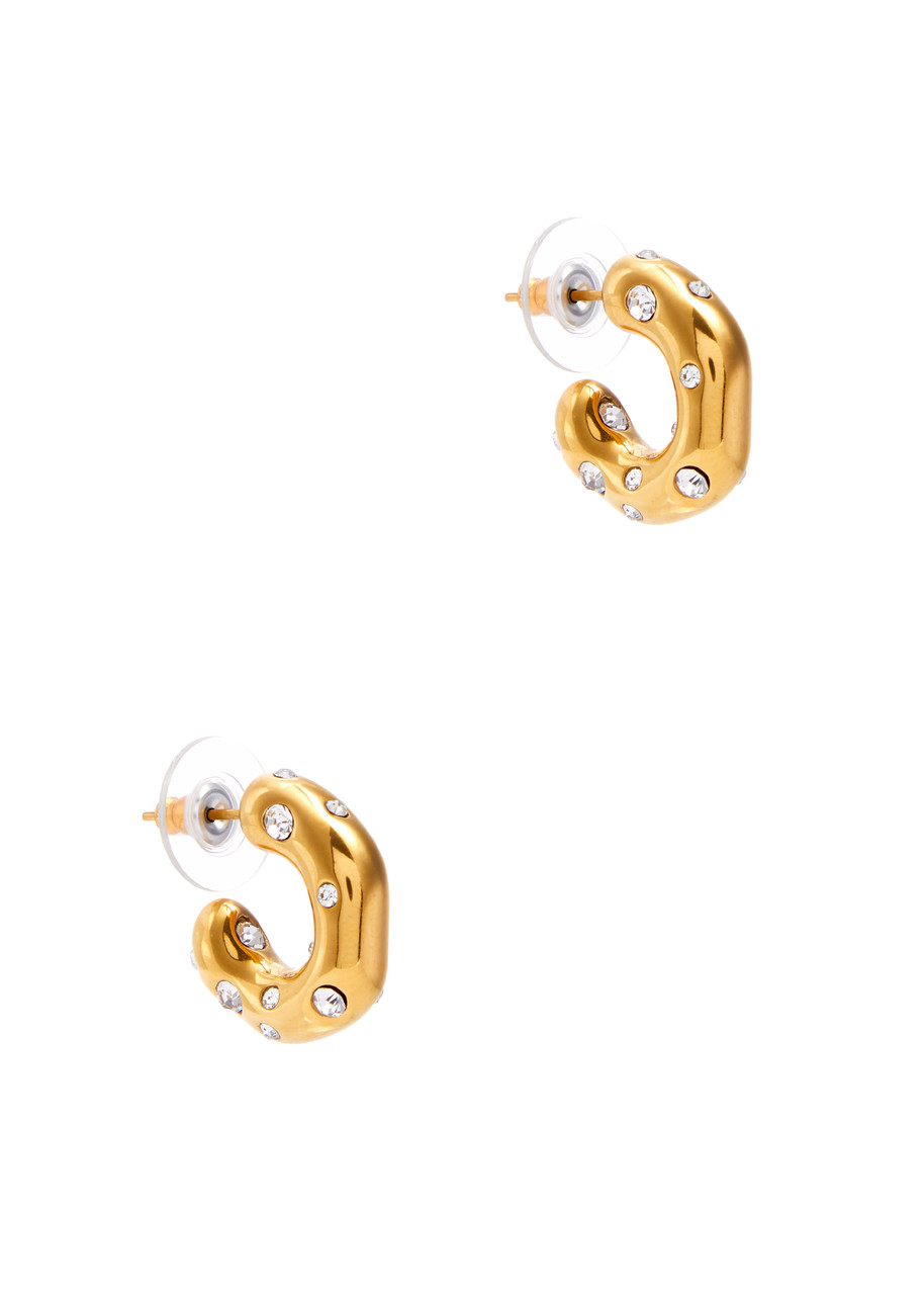 Kenneth Jay Lane Free Form Crystal-embellished Hoop Earrings In Gold