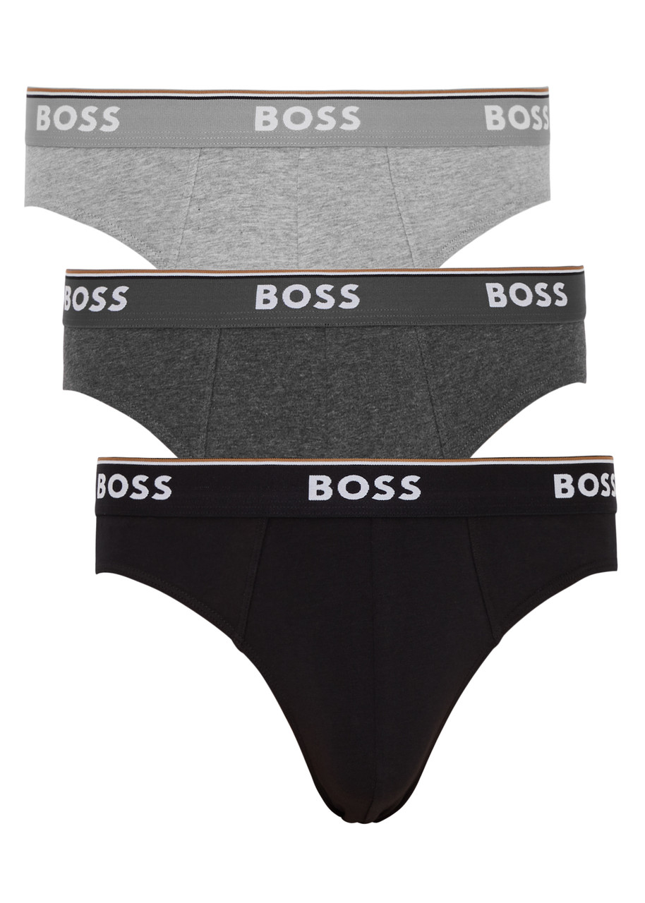 Boss Power Stretch-cotton Briefs - set of Three - Grey - XL