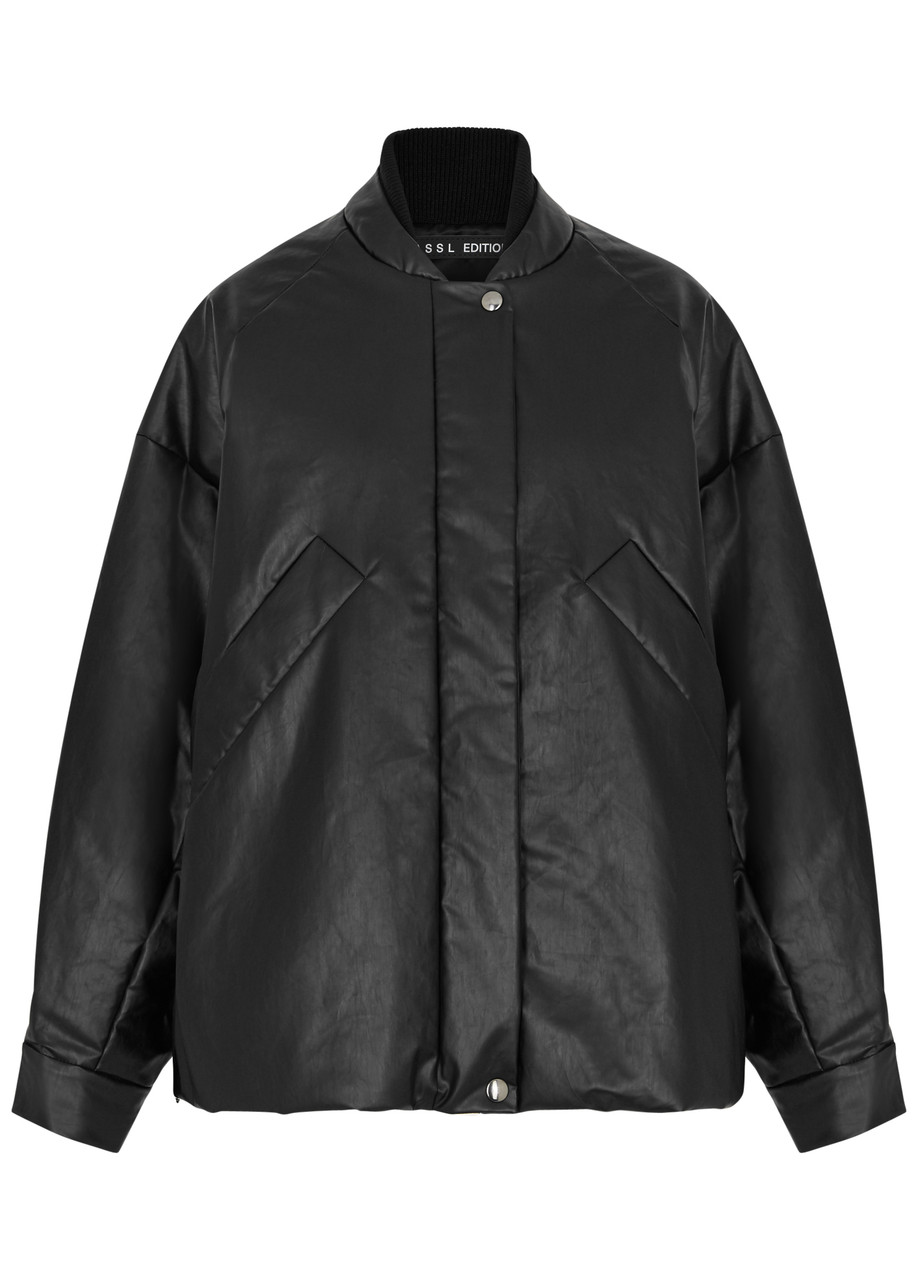 Kassl Editions Oversized Faux Leather Bomber Jacket In Black