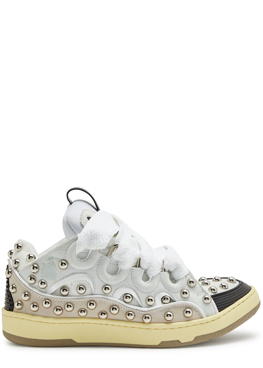 Lanvin Curb Panelled Stud Mesh Sneakers In White