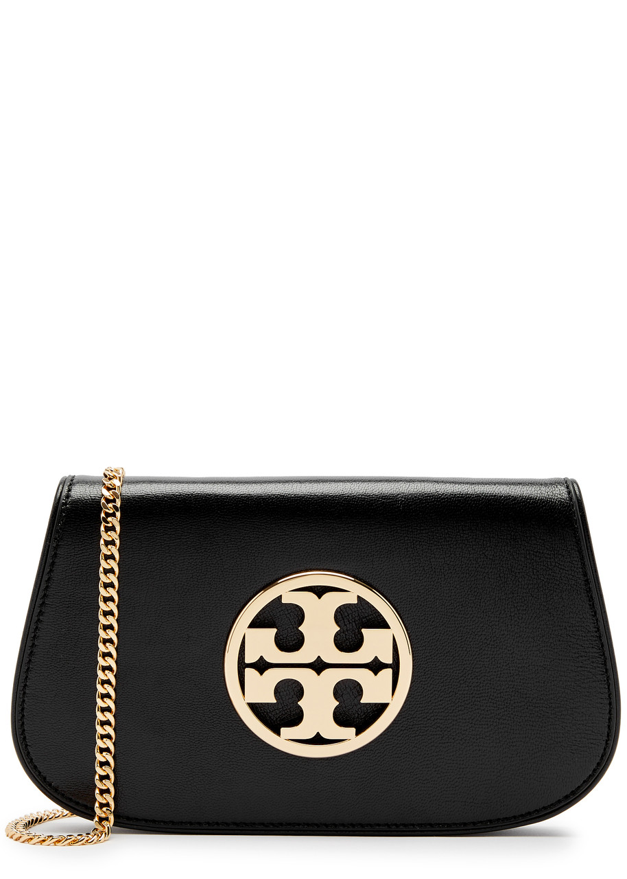 Tory Burch Reva Leather Clutch In Black