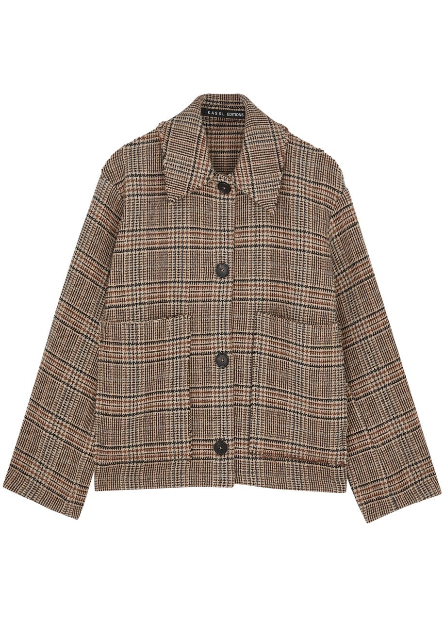 Kassl Editions Distressed Checked Wool-blend Coat In Beige