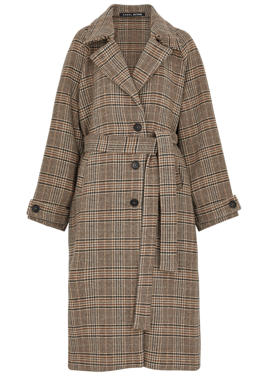 Kassl Editions Checked Wool-blend Coat In Beige