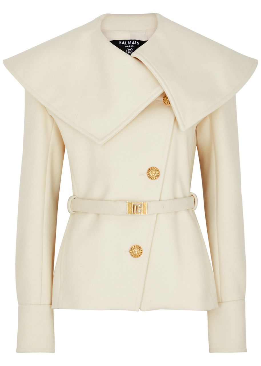 Balmain White Double-breasted Short Coat In White