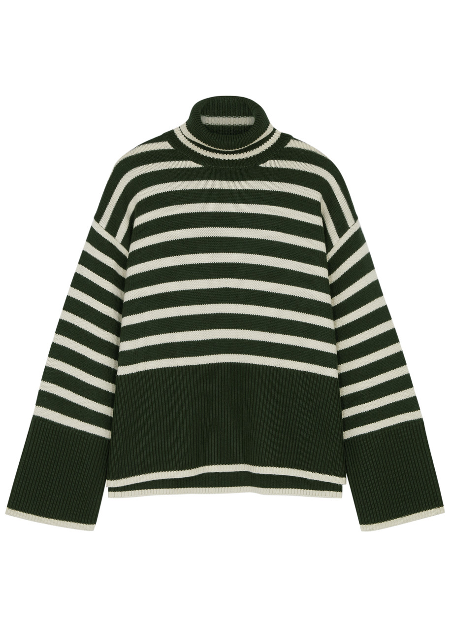 Totême Signature Stripe Roll Neck Sweater In Green