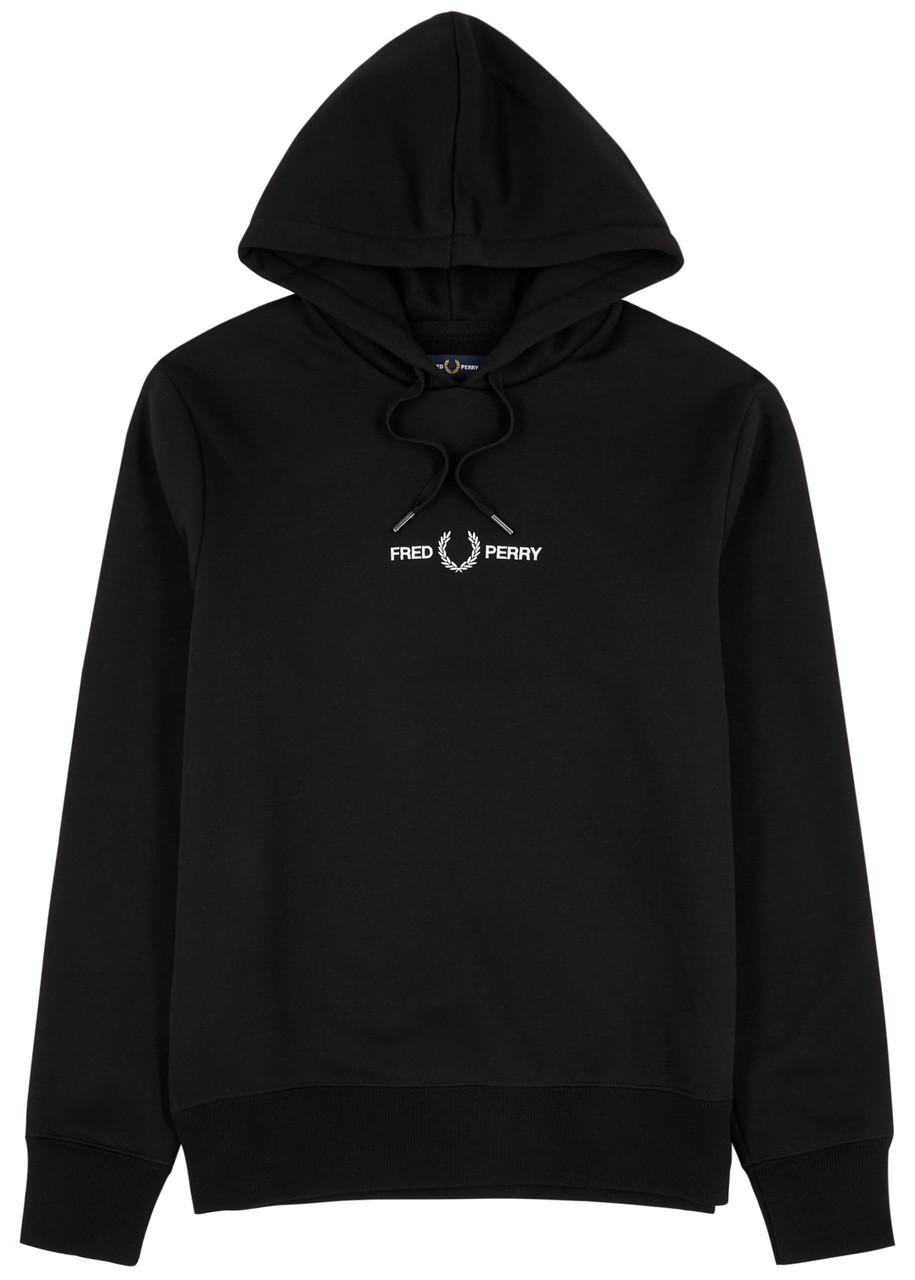 Fred Perry Logo-embroidered Hooded Cotton Sweatshirt In Black