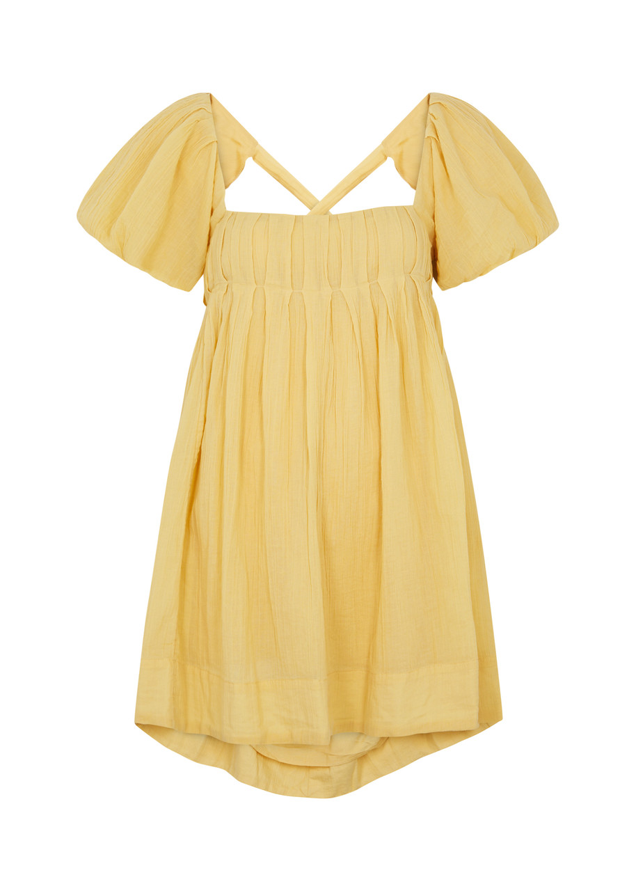 Free People Marina Cotton-gauze Mini Dress In Gold