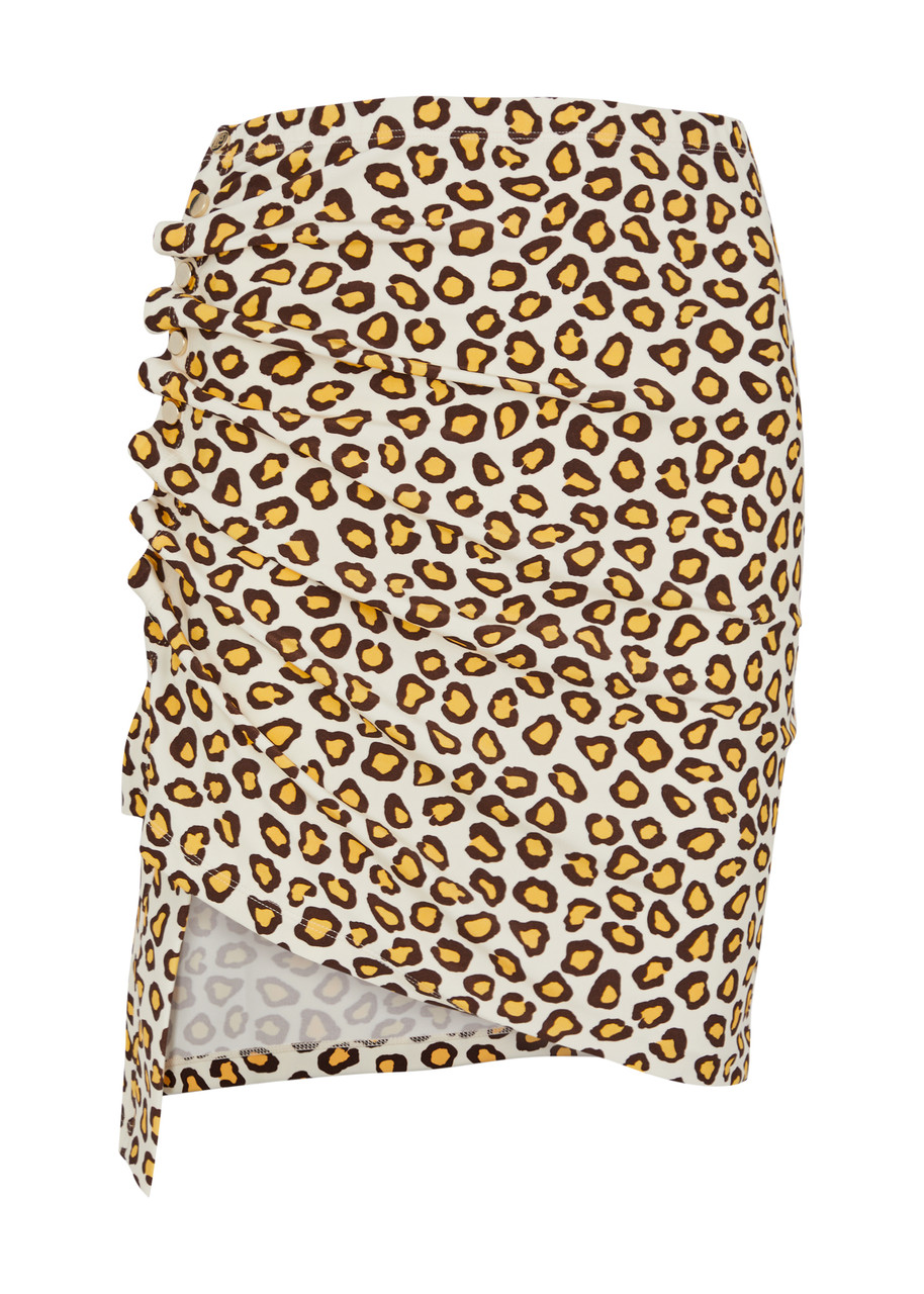 Rabanne Leopard-print Ruched Stretch-jersey Mini Skirt In Leopard