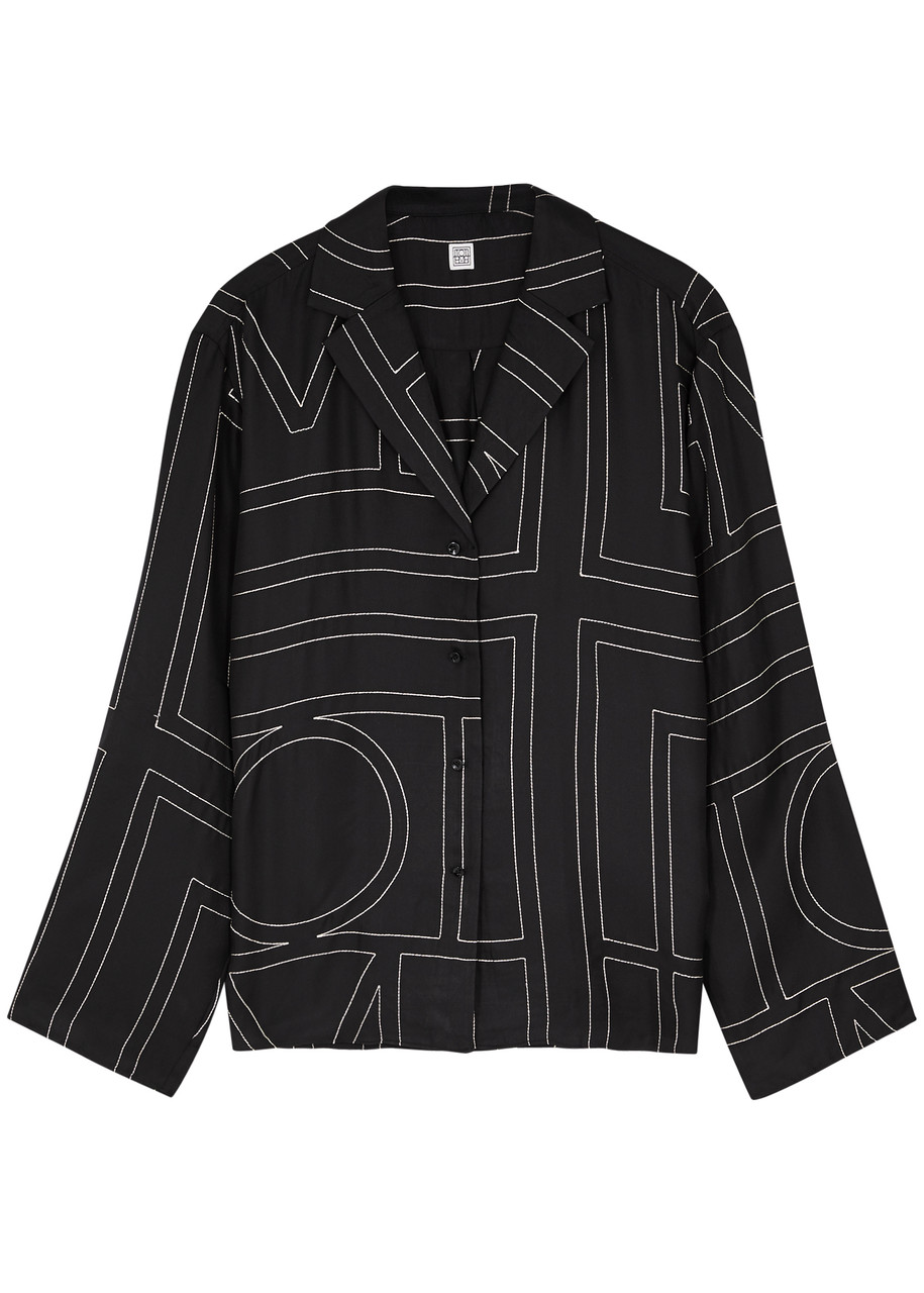Toteme Monogram-embroidered Silk-satin Shirt - Black - 6
