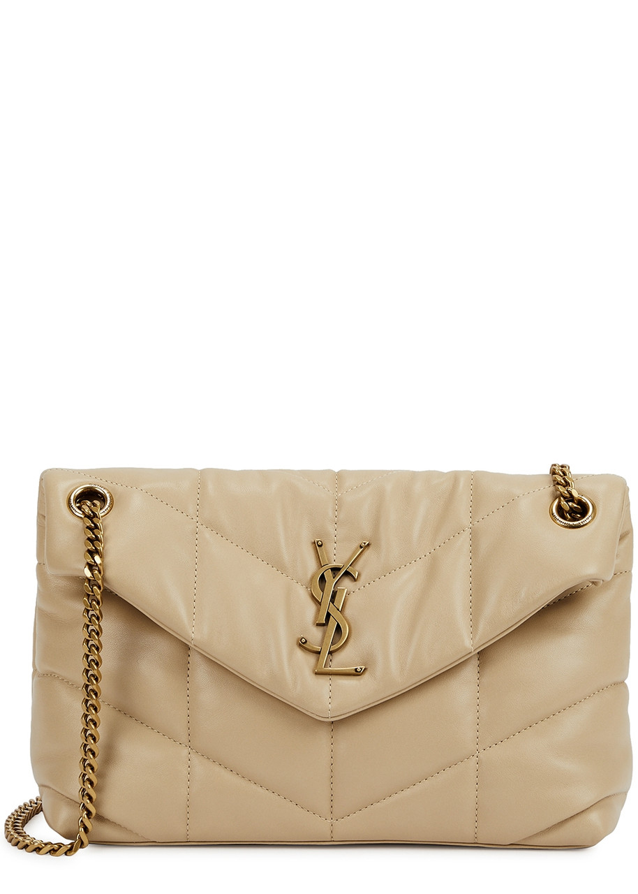 Saint Laurent Puffer Small Leather Shoulder Bag, Shoulder Bag, Cream In Gold