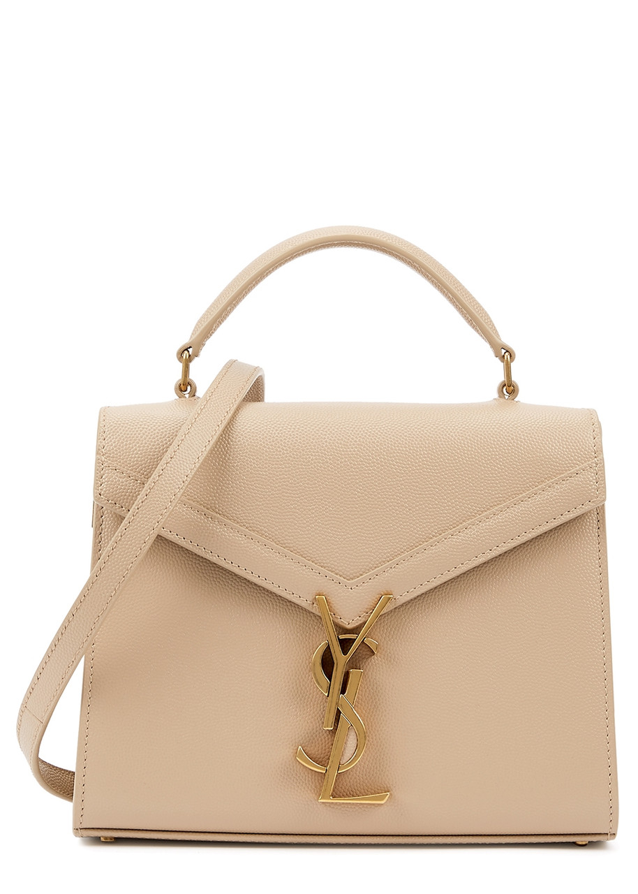 Saint Laurent Cassandra Mini Leather Top Handle Bag In Neutral