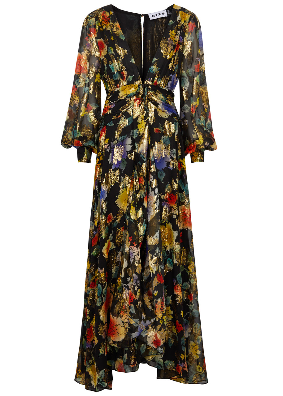 Rixo London Rixo Meera Floral-print Silk-blend Maxi Dress In Black