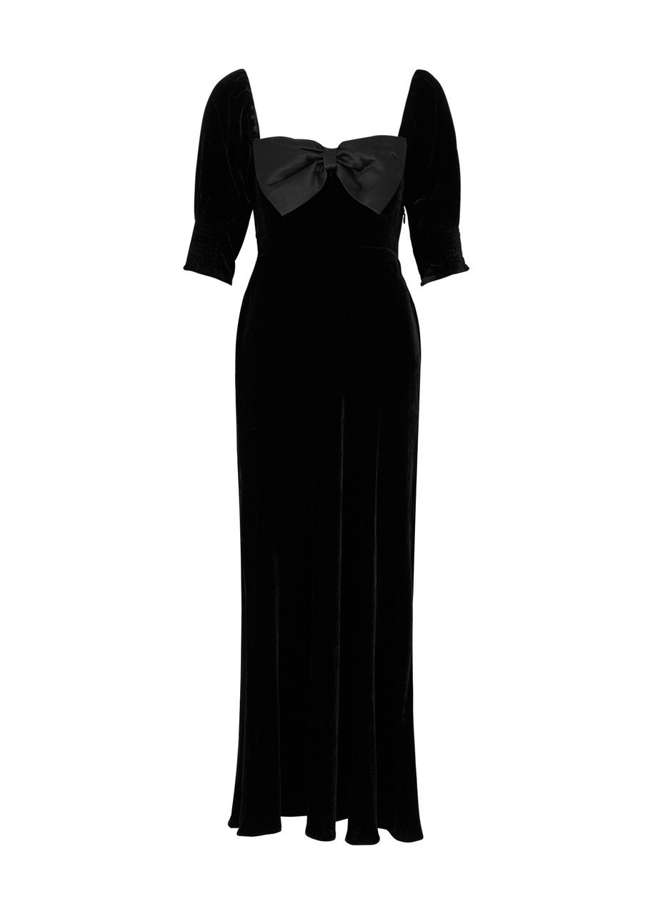 Rixo London Rixo Celia Bow-embellished Velvet Midi Dress In Black