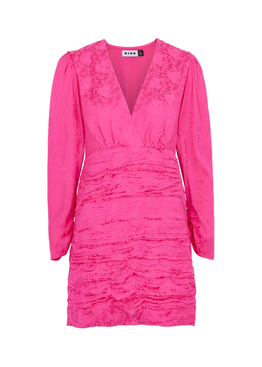 Shop Rixo London Rixo Golden Floral-jacquard Satin Mini Dress In Pink