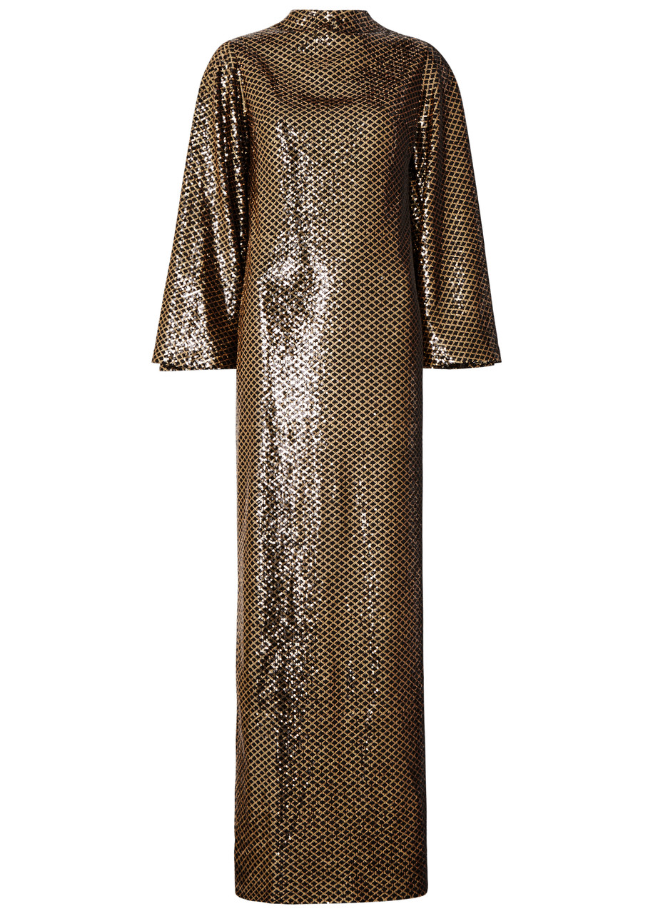 Borgo De Nor Finley Sequin-embellished Maxi Dress In Gold