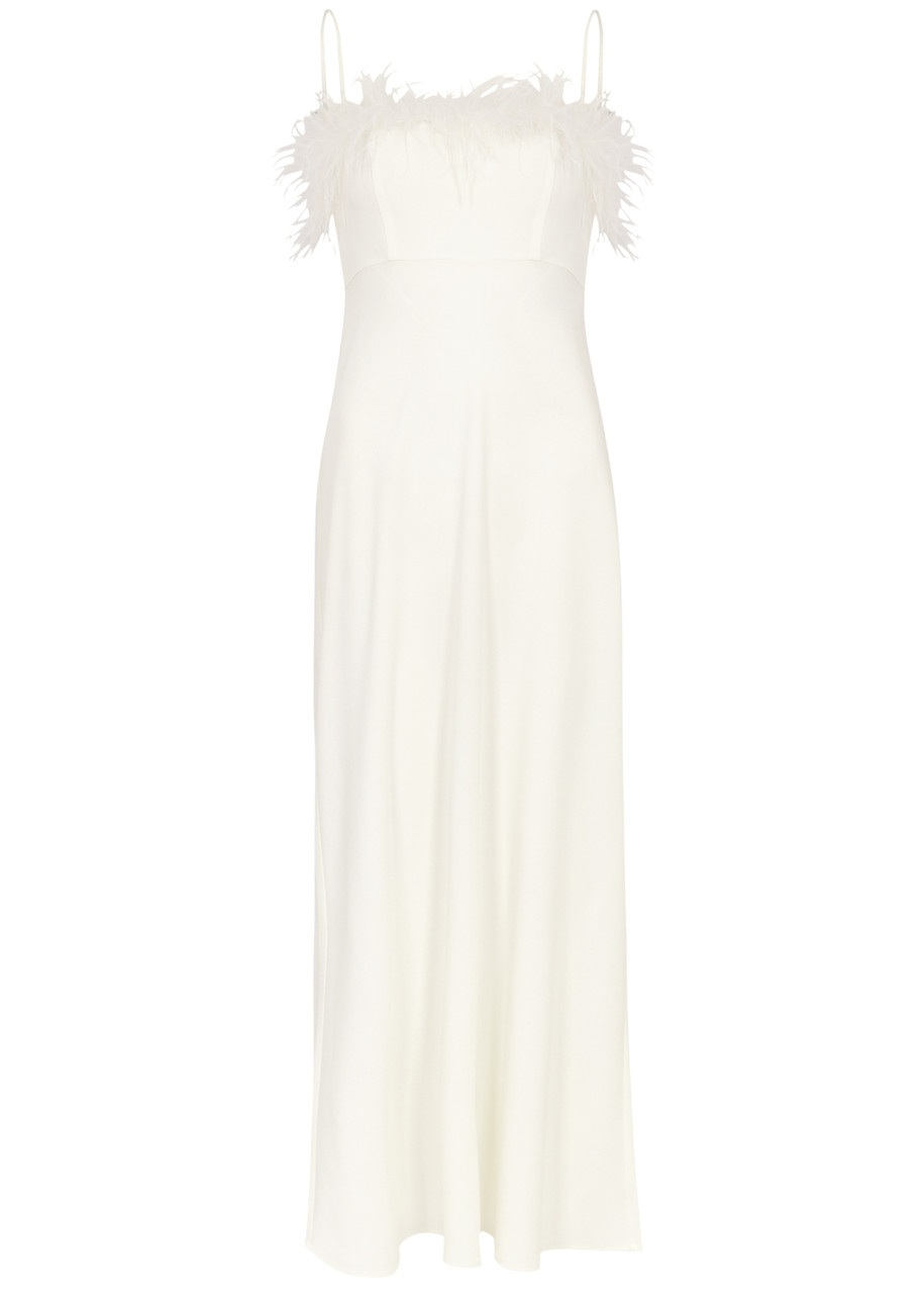 Rixo London Rixo Selene Feather-trimmed Midi Dress In Ivory