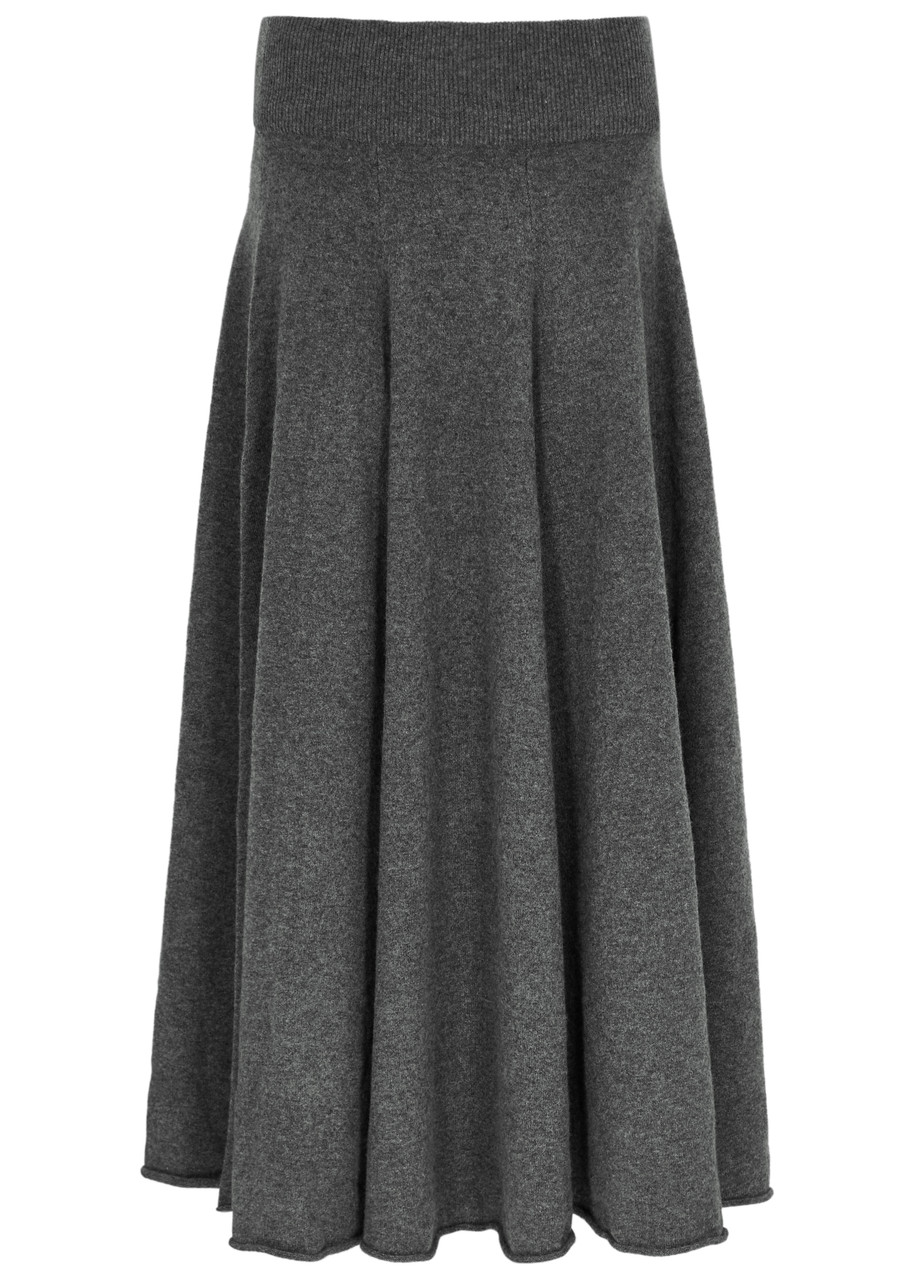 Extreme Cashmere N°313 Twirl Pleated High-waist Stretch-cashmere Blend Midi Skirt In Grey