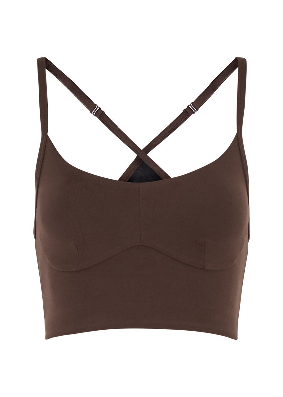 Varley Always Surrey Recycled Polyester-blend Sports Bra In Dark Brown