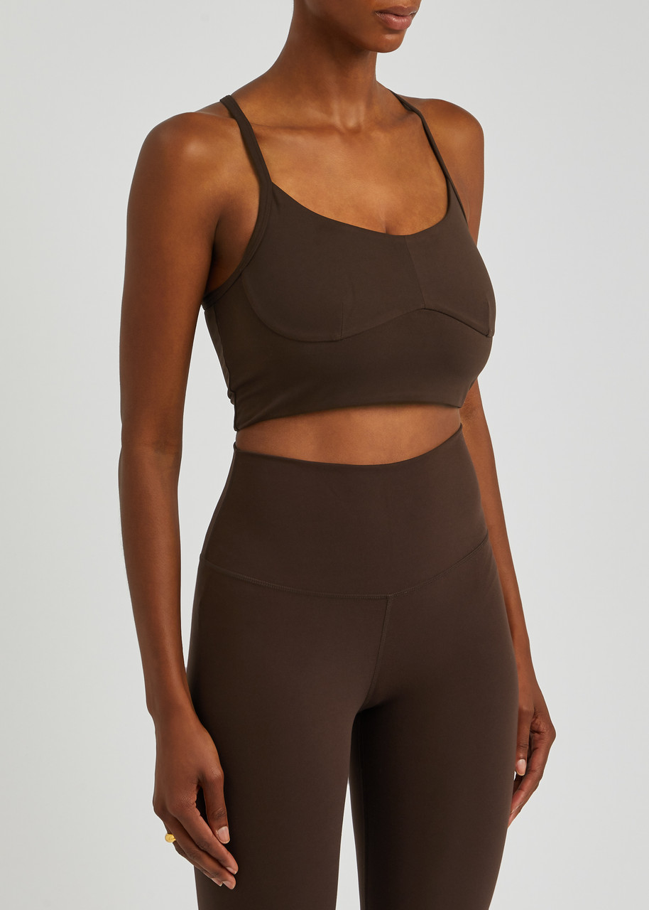 Varley Always Surrey Recycled Polyester-blend Sports Bra In Dark Brown