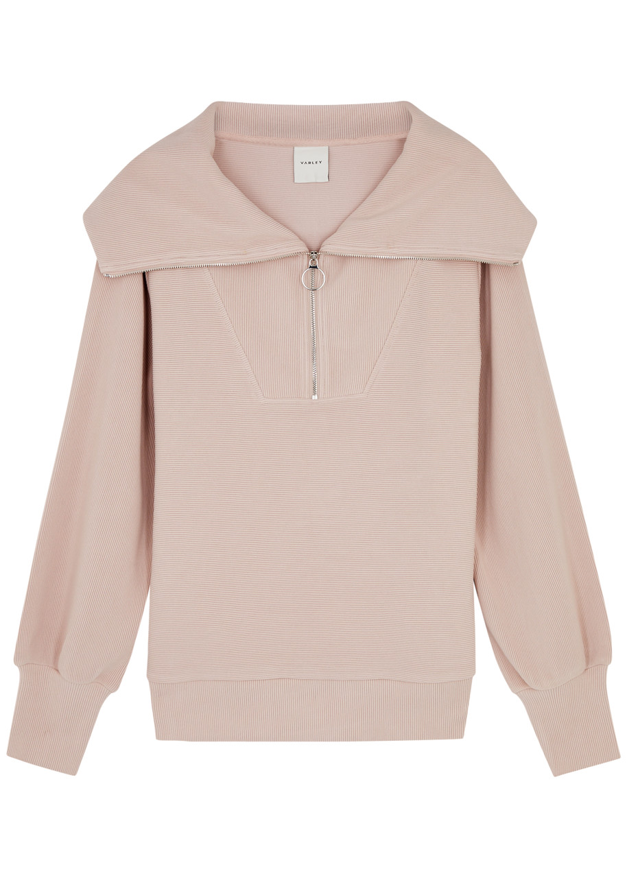 Varley Vine Ribbed Half-zip Stretch-cotton Sweatshirt In Light Pink