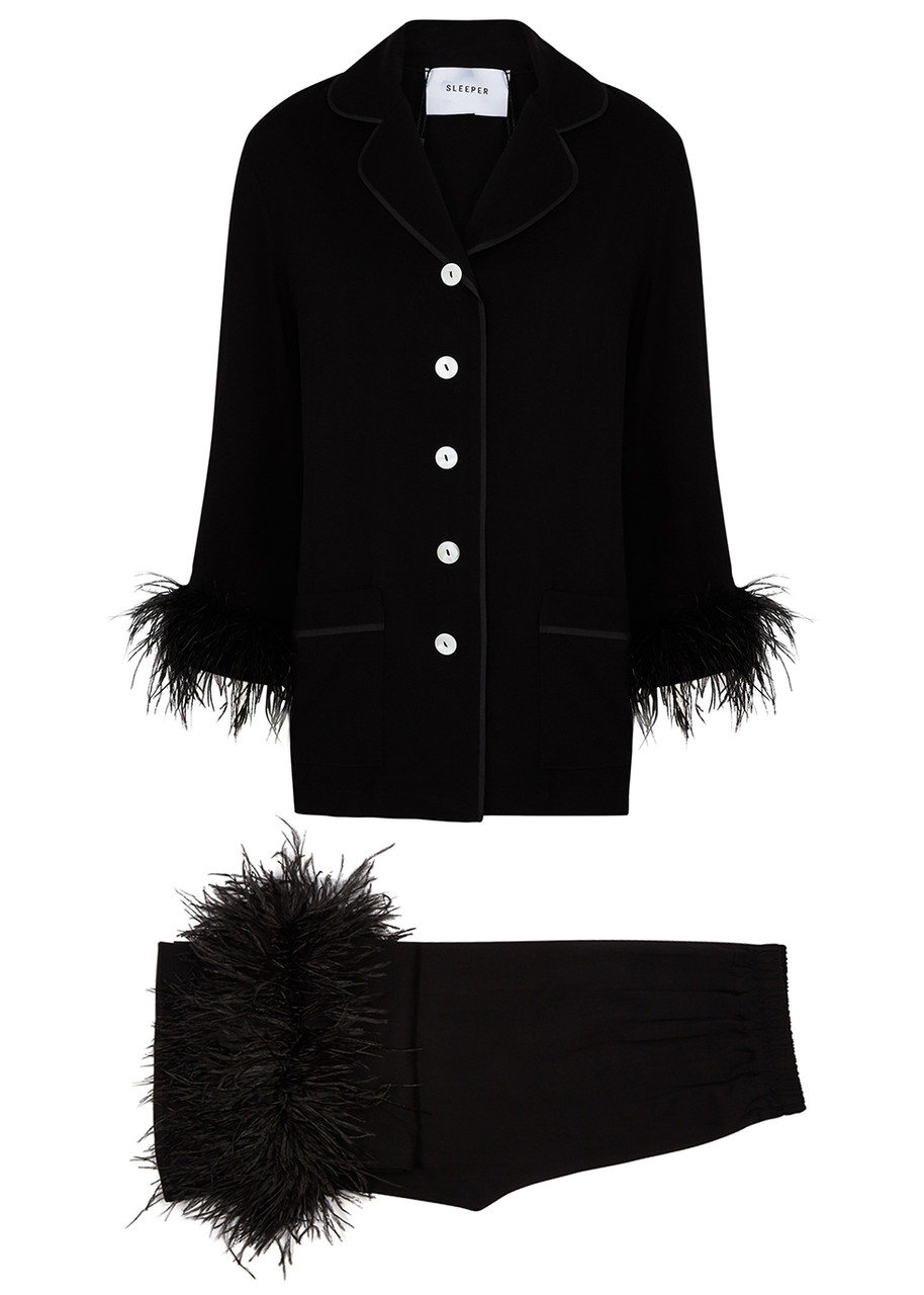 Sleeper Party Feather-trimmed Pyjama set - Black - XS