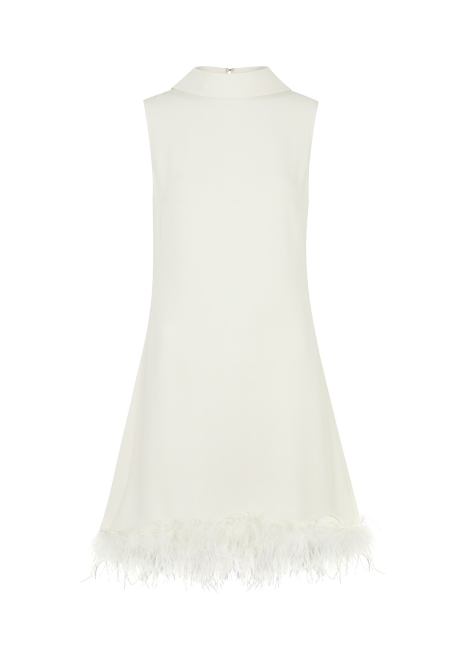 Rixo London Rixo Candice Feather-trimmed Silk Mini Dress In Ivory