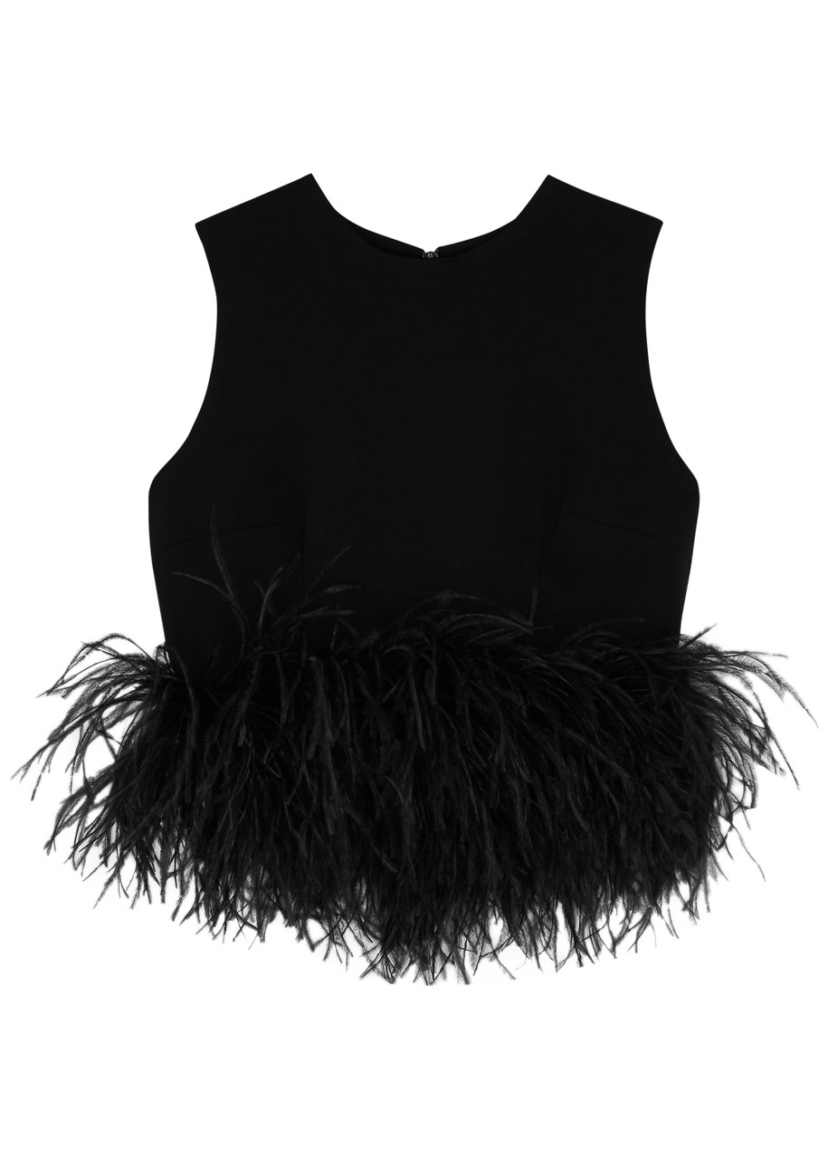16arlington Hoku Feather-trimmed Top In Black