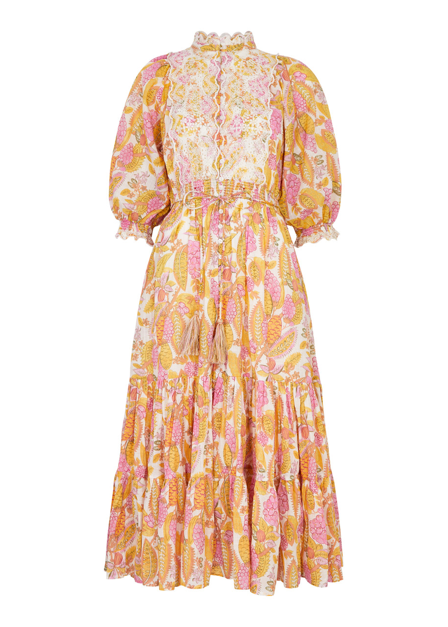 Bytimo Printed Cotton Midi Dress In Yellow