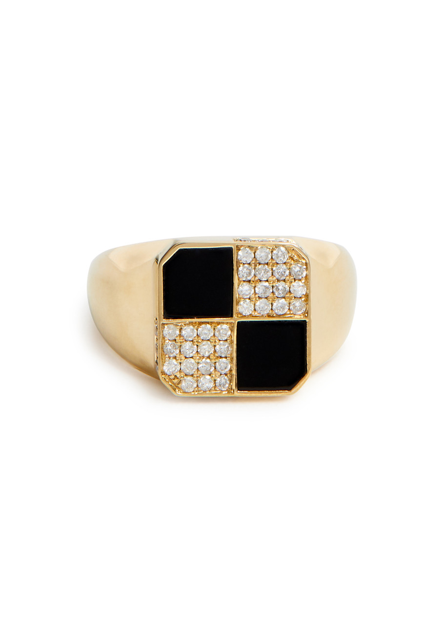 Yvonne Léon Bague Petit Damier 9kt Gold Pinky Ring In Black