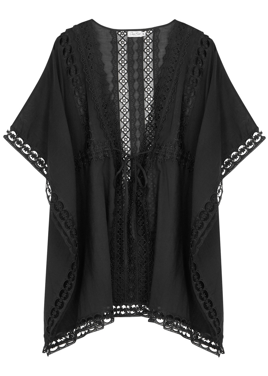 Charo Ruiz Kayla Lace-trim Cotton-blend Kaftan, Kaftan, Black - S