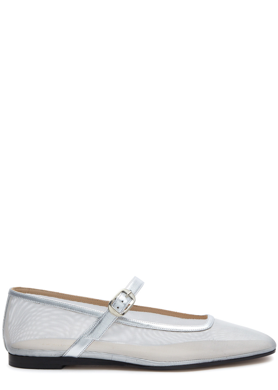 Le Monde Beryl Mary Jane Mesh Flats In Silver