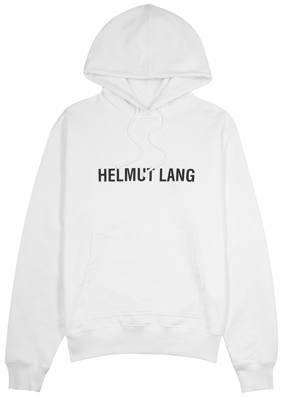 Helmut Lang Logo-print Drawstring Hoodie In White And Black