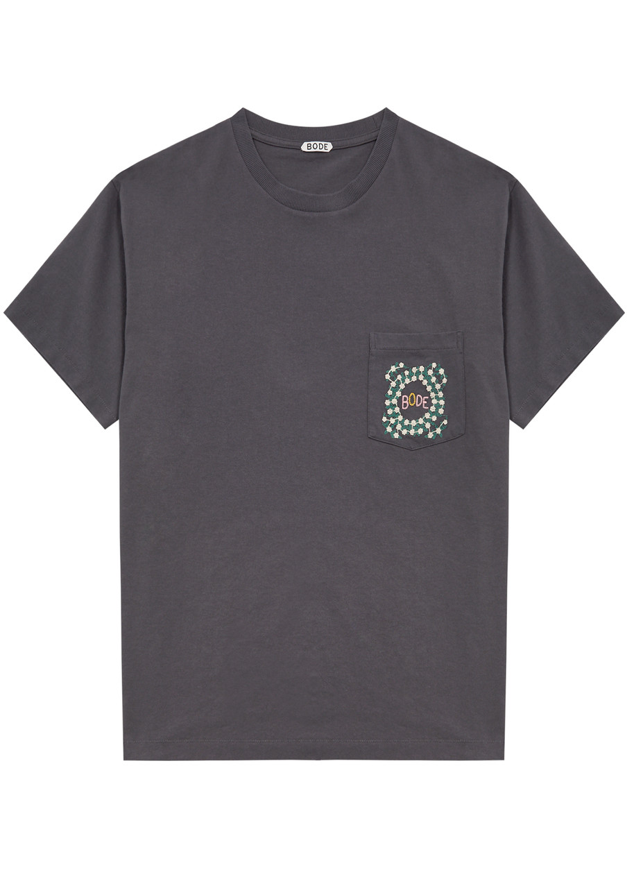 Shop Bode Logo-embroidered Cotton T-shirt In Charcoal