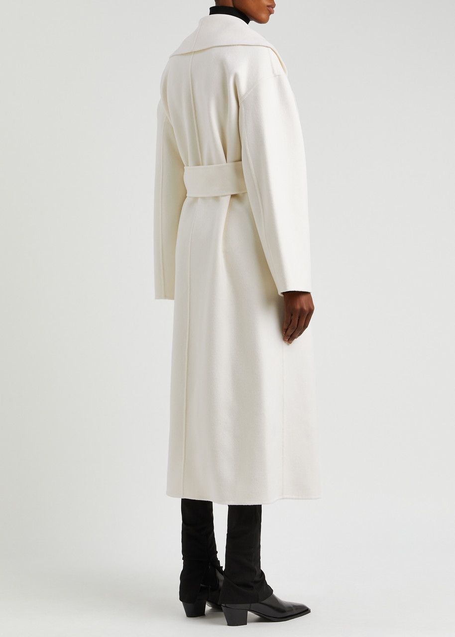  Aexae Wool-blend Wrap Coat - Cream - Xs (uk 6 /xs) 