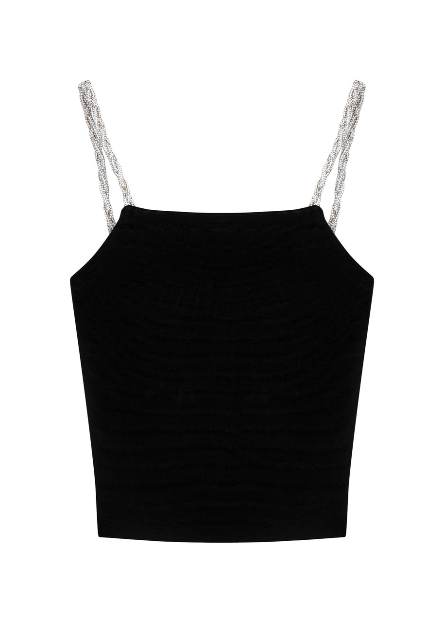 Alice And Olivia Drina Crystal-embellished Stretch-knit Tank In Black
