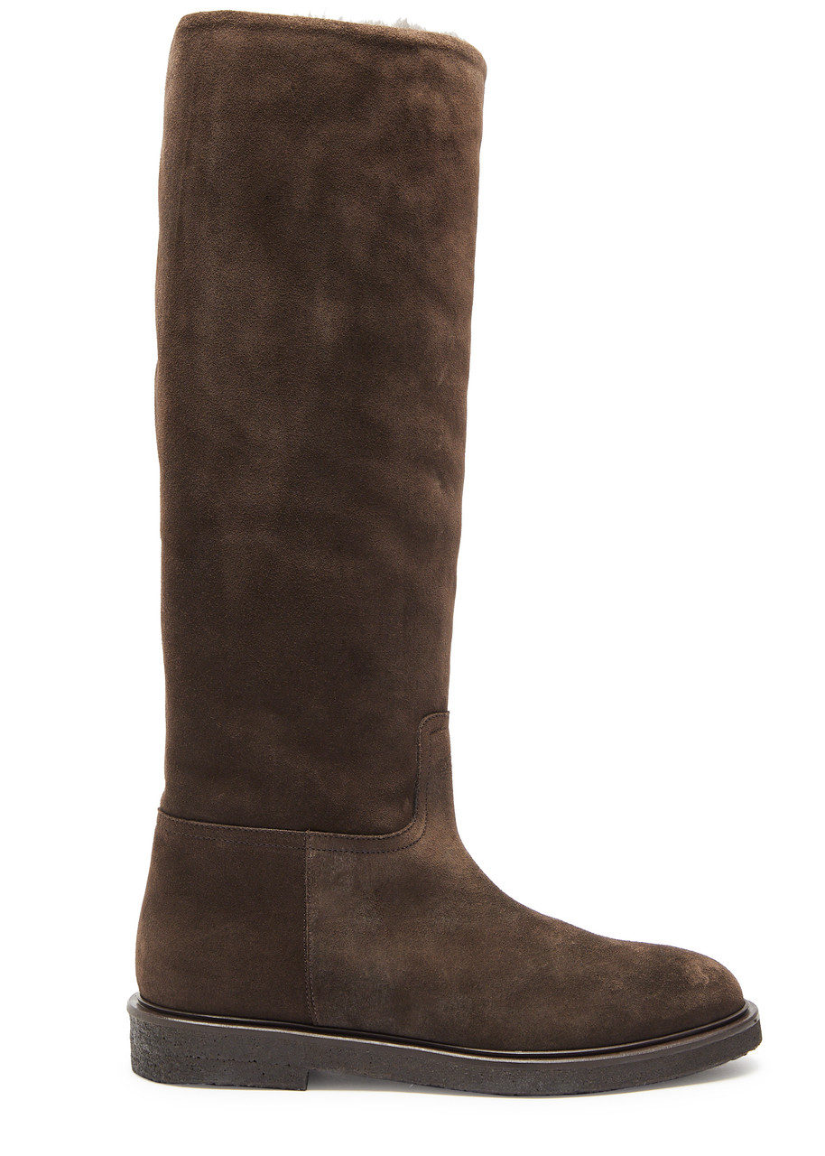 Legres Riding Suede Knee-high Boots In Brown
