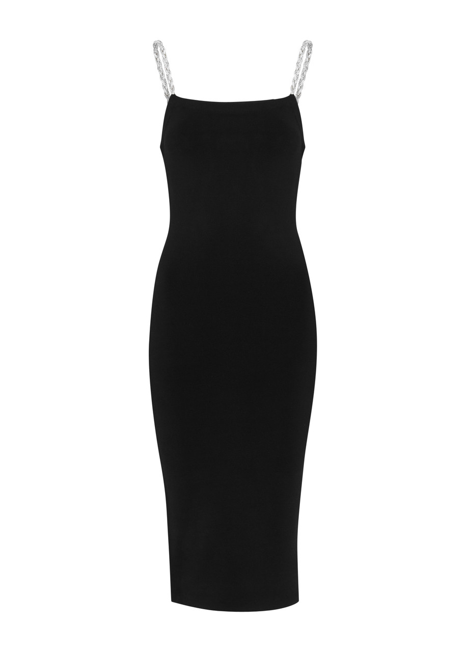 Alice And Olivia Valda Crystal-embellished Stretch-knit Midi Dress In Black