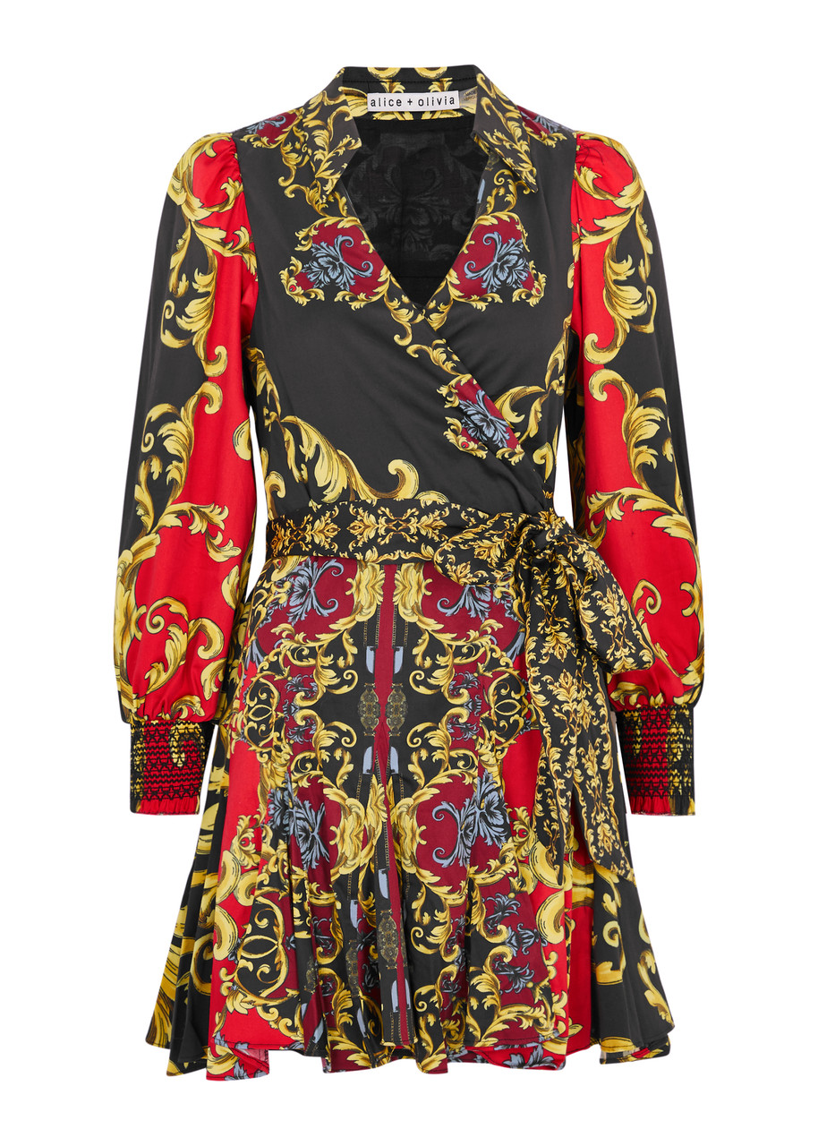 Alice + Olivia Alisa Printed Stretch-cotton Mini Wrap Dress - Multicoloured - 6 (UK 10 / S)