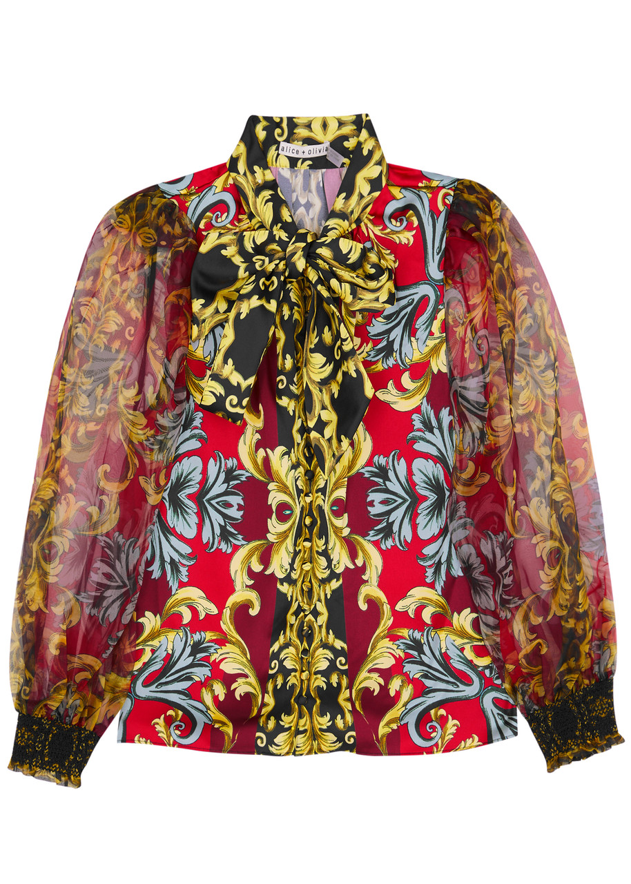 Shop Alice And Olivia Alice + Olivia Brently Printed Satin Blouse In Multicoloured