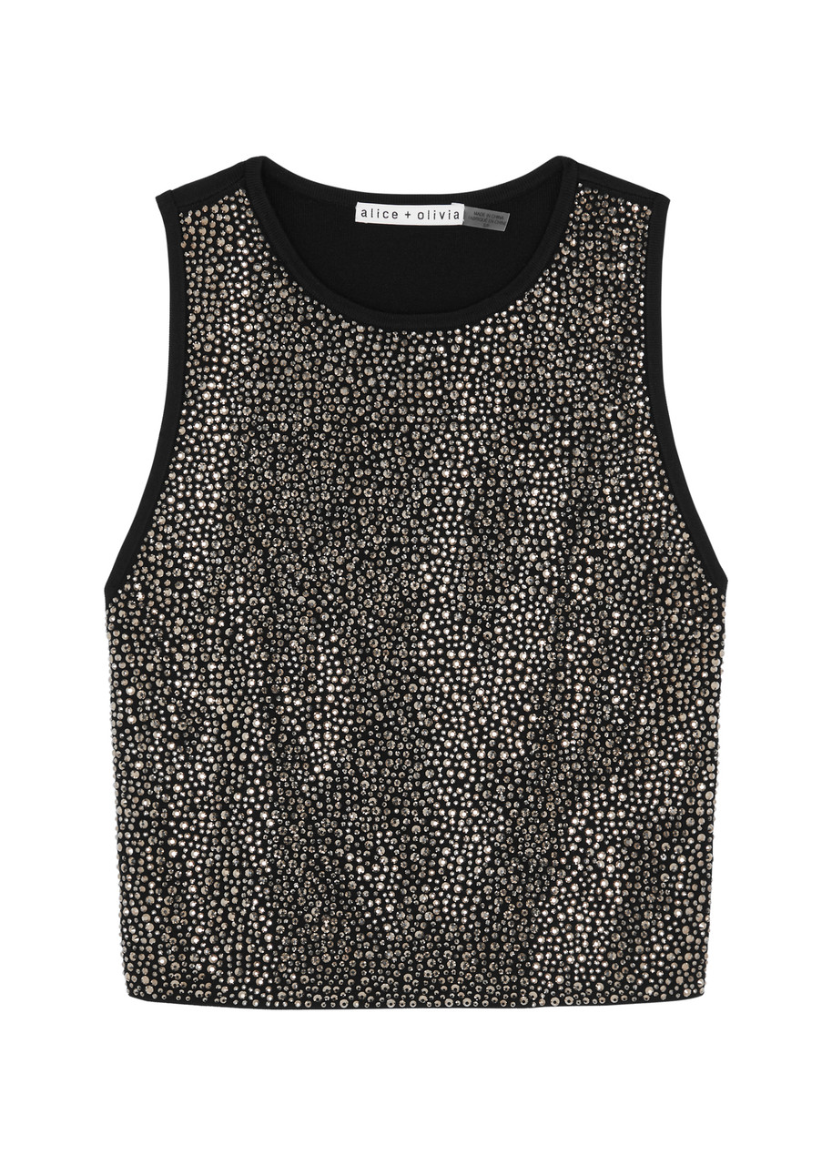 Alice And Olivia Darina Crystal-embellished Stretch-knit Tank In Black