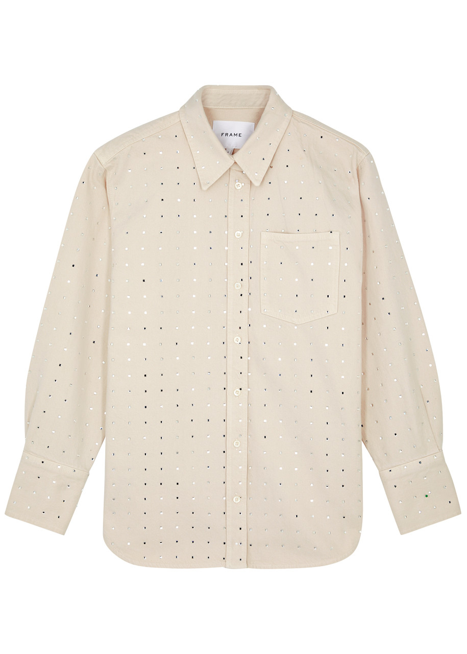 Frame Crystal-embellished Denim Shirt In Off White