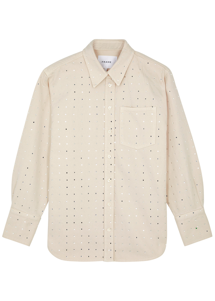 Frame Crystal-embellished Denim Shirt - Off White - S