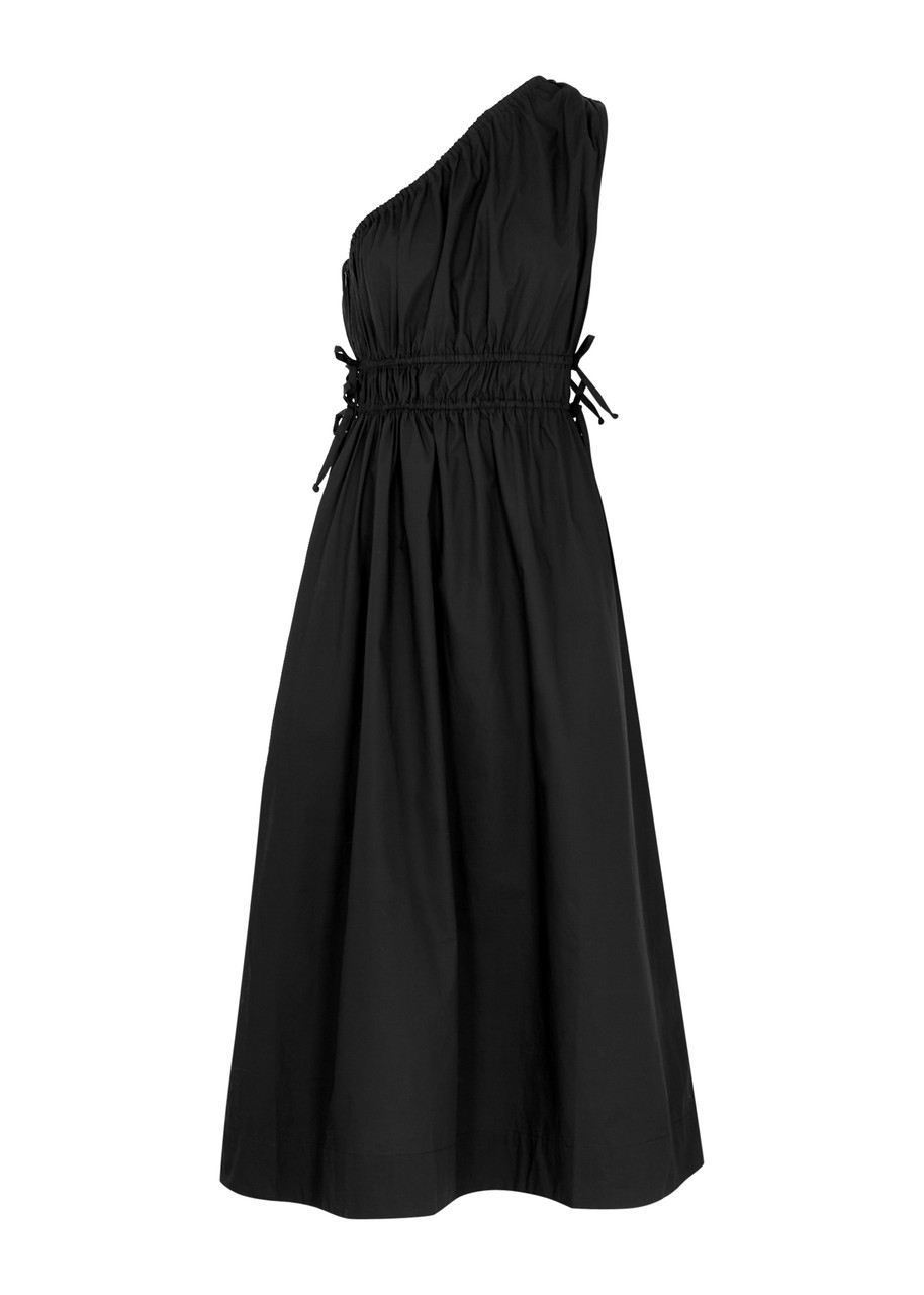 Faithfull The Brand La Ora One-shoulder Cotton-poplin Dress In Black