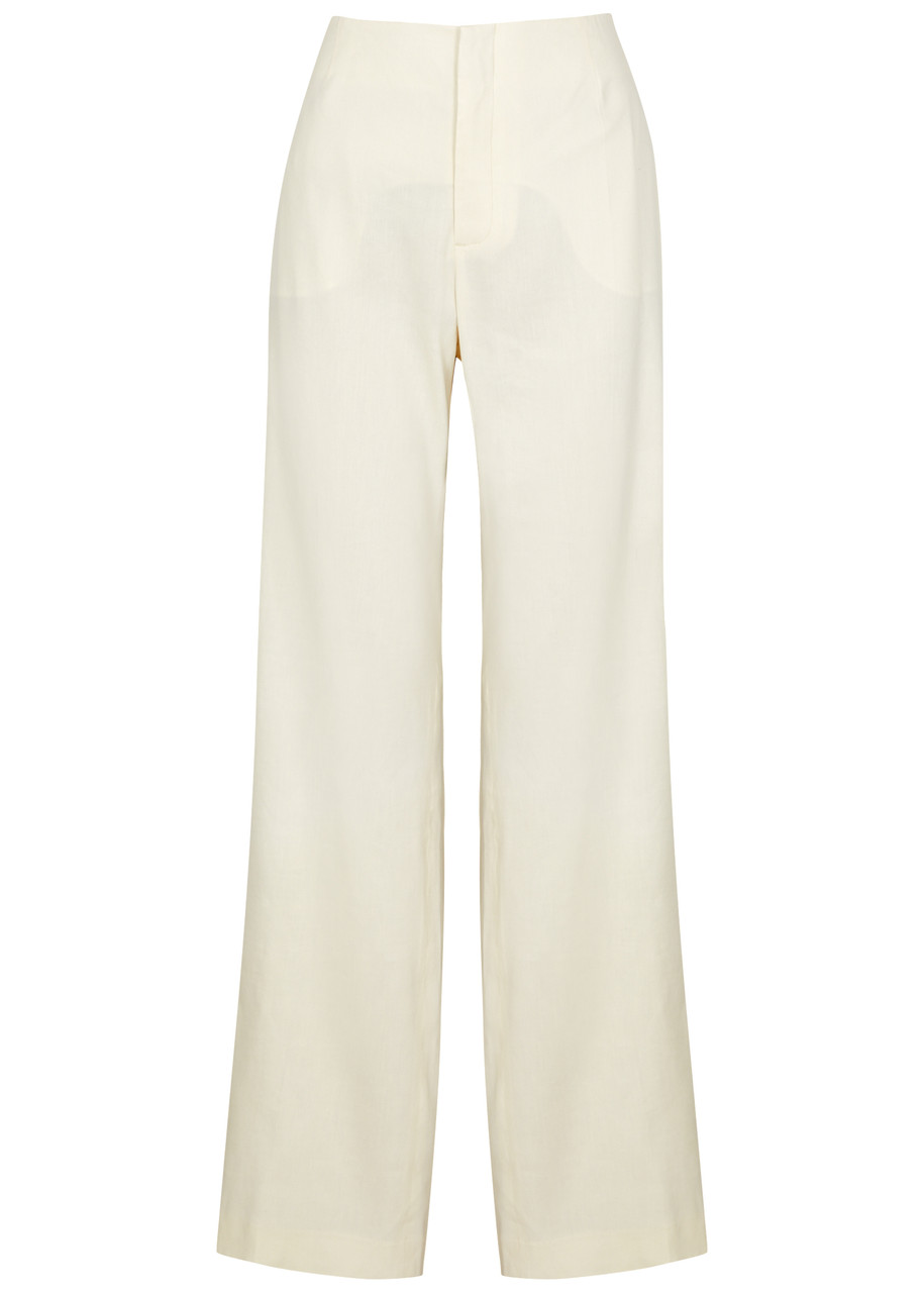 Frame Wide-leg Linen-blend Trousers In Off White