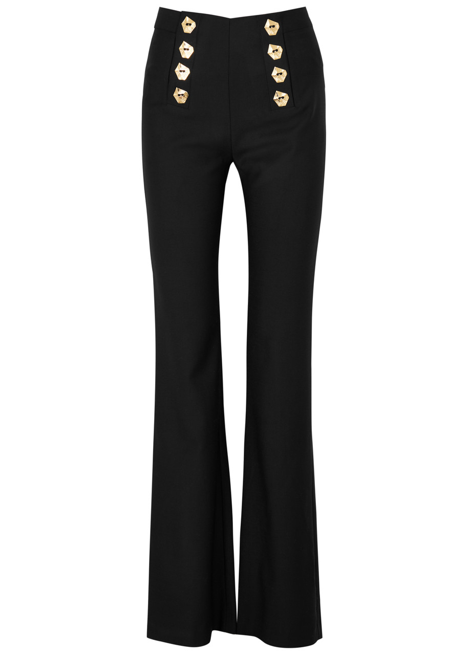 Violante Nessi Matisse Flared-leg Wool-blend Trousers In Black