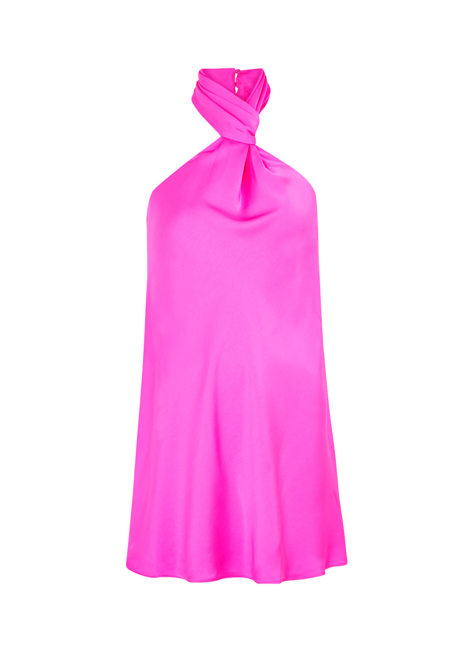 Misha Keren Halterneck Satin Mini Dress In Bright Pink