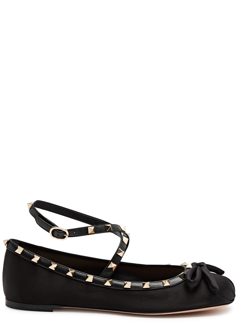 Valentino Garavani Rockstud Satin Ballet Flats - Black - 5