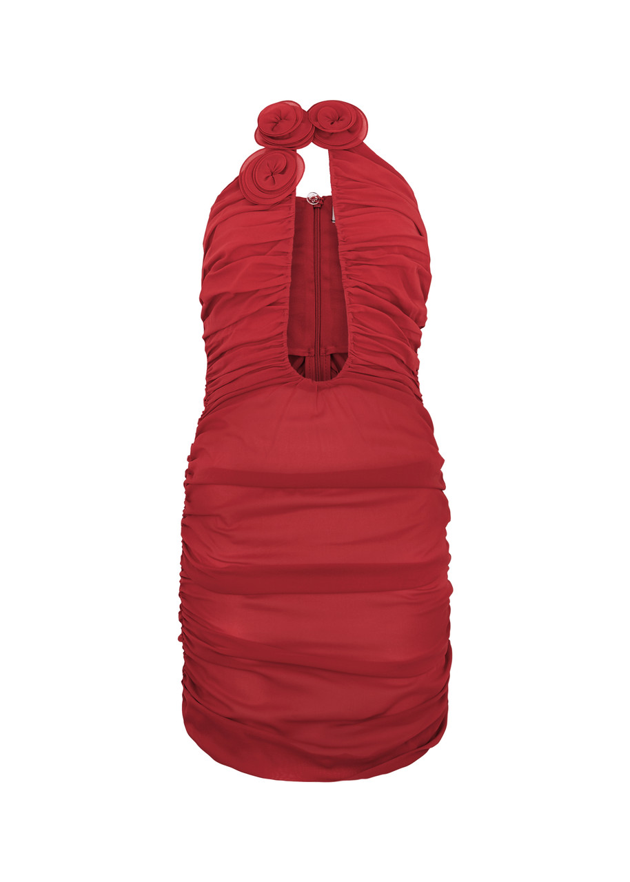 Magda Butrym Floral-appliquéd Stretch-silk Mini Dress In Red