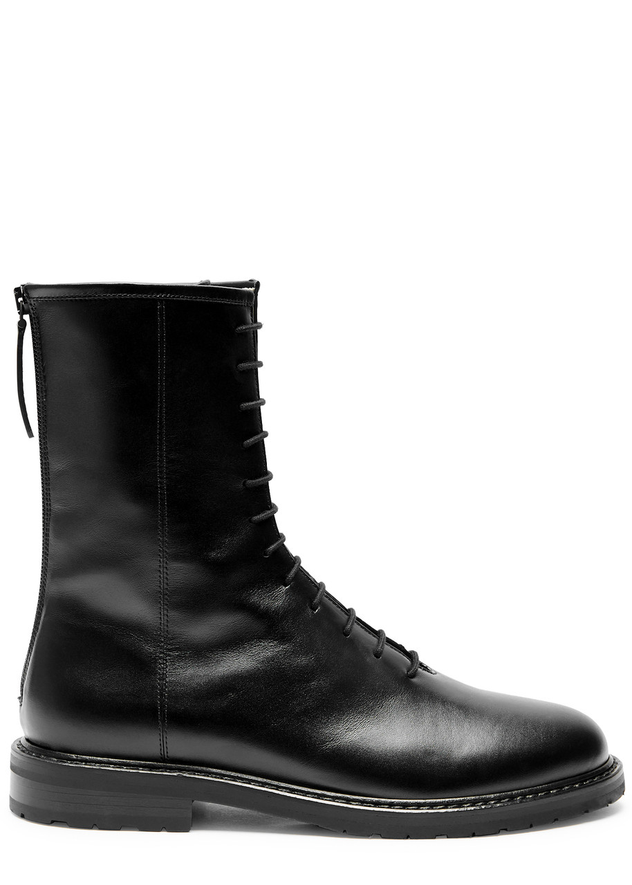 Legres Black Lace-up Combat Boots In Black