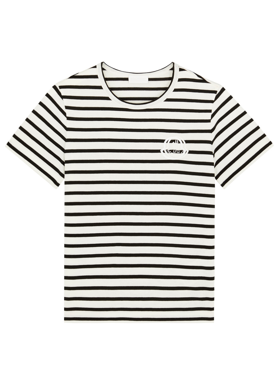 Moncler Striped Logo-embroidered Cotton T-shirt In White